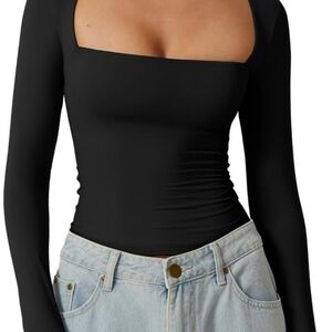 Black Womans Fitted Square Neck Bodysuit *NEW*
